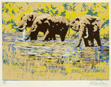 Elephant River Paul Blaine Henrie Serigraph Print Artist Hand Signed and Numbered
