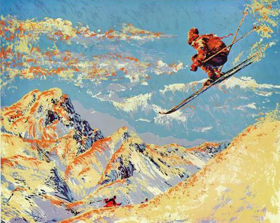 The Sunset Skier Paul Blaine Henrie Printers Proof Serigraph Print Artist Hand Signed and PP Numbered