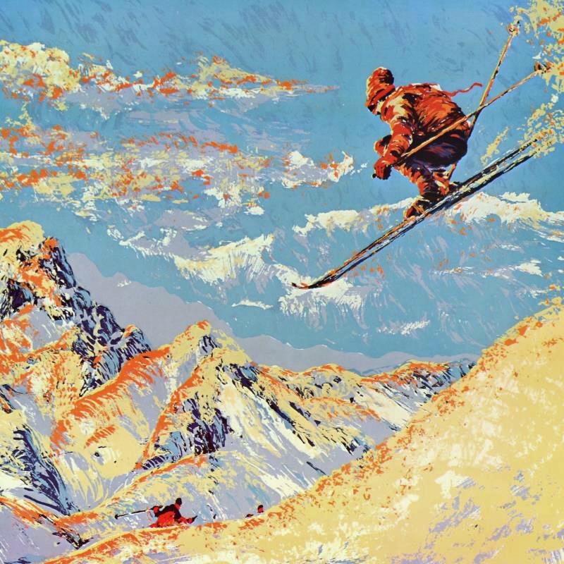 The Sunset Skier Paul Blaine Henrie Printers Proof Serigraph Print Artist Hand Signed and PP Numbered