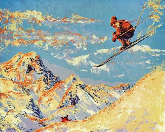 The Sunset Skier Paul Blaine Henrie Printers Proof Serigraph Print Artist Hand Signed and PP Numbered