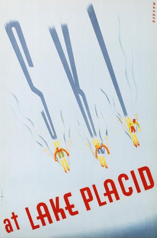 Ski at Lake Placid RE Society Hand Pulled Lithograph Print Lithographer Hand Signed and Numbered