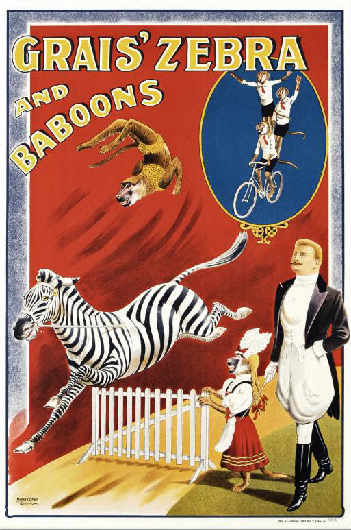 Grais Zebra and Baboons RE Society Hand Pulled Lithograph Print Signed Numbered