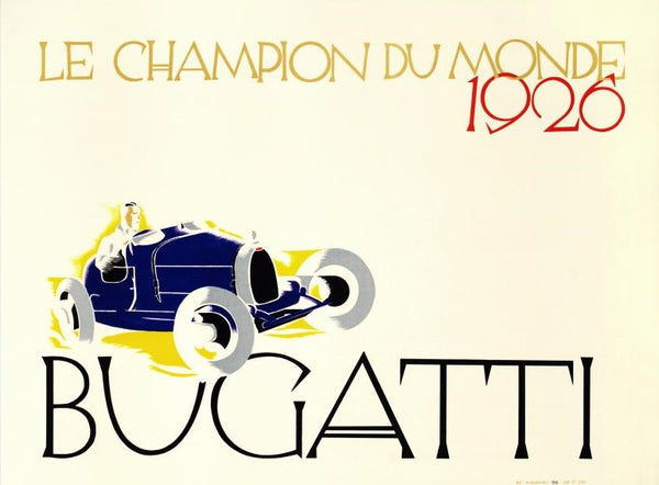 Bugatti Le Champion du Monde RE Society Hand Pulled Lithograph Print Lithographer Hand Signed and Numbered