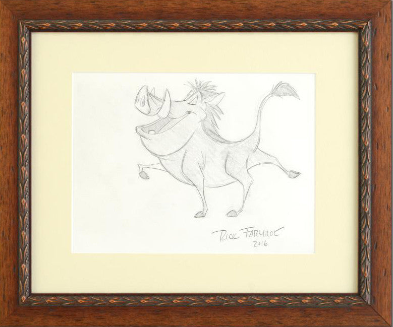 Pumba Rick Farmiloe Original Pencil Sketch on Paper Artist Hand Signed Framed
