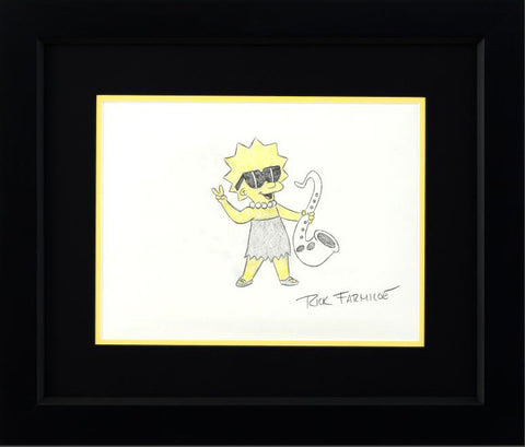Rick Farmiloe Original Color Pencil Sketch Lisa Simpson Artist Hand Signed Framed