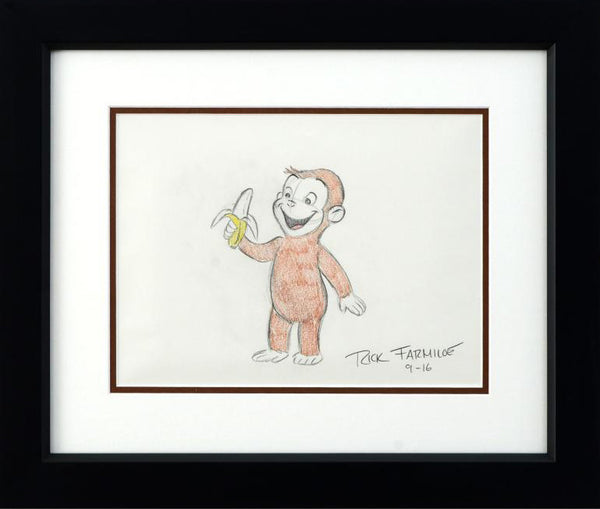 Curious George Rick Farmiloe Original Color Pencil Sketch Framed and Artist Hand Signed