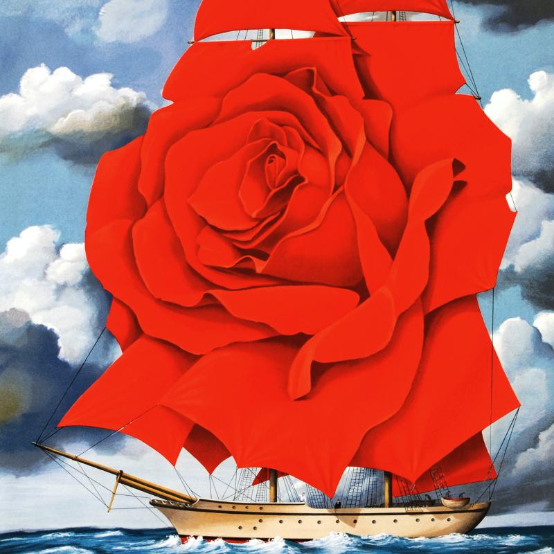 Red Rose Ship Rafal Olbinski Hand Pulled Lithograph Print Artist Hand Signed and Numbered