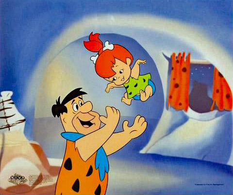 Fred Tossing Pebbles Hanna Barbera Animation Art Sericel and Full Color Lithograph Background Framed