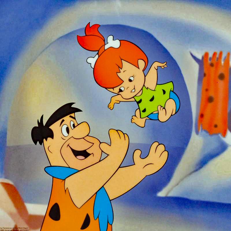 Fred Tossing Pebbles Hanna Barbera Animation Art Sericel and Full Color Lithograph Background Framed