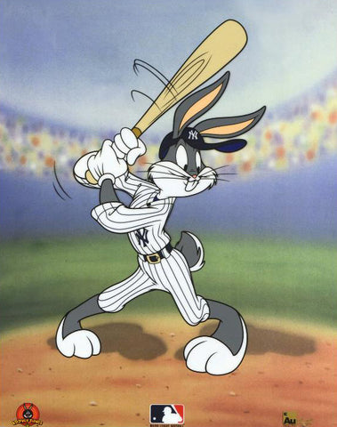 Bugs Bunny at Bat for the Yankees Warner Bros Sericel Bearing MLB and NY Yankees Logo by Authentic Images