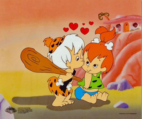 Pebbles and Bam Bam Hanna Barbera Flintstones Sericel with a Full Color Lithograph Background
