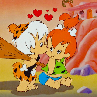 Pebbles and Bam Bam Hanna Barbera Sericel with a Full Color Lithograph Background Framed