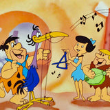 Fred Plays the Harp Hanna Barbera Animation Art Sericel and Full Color Lithograph Background Framed