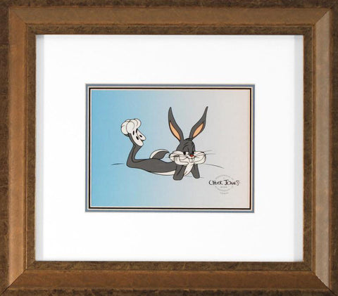 Bugs Bunny Lying Down Chuck Jones Sericel Stamp Signed with a Full Color Lithograph Background Framed