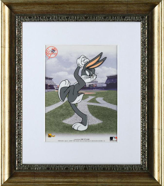 Bugs Bunny Pitching with the Yankees Warner Bros Sericel from Authentic Images Bearing the MLB and Yankee Logos Framed