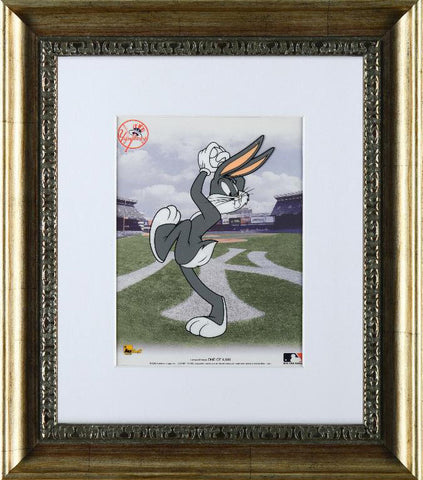 Bugs Bunny Pitching with the Yankees Warner Bros Sericel from Authentic Images Bearing the MLB and Yankee Logos Framed