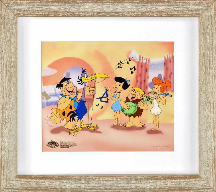 Fred Plays the Harp Hanna Barbera Animation Art Sericel with Full Color Lithograph Background Framed