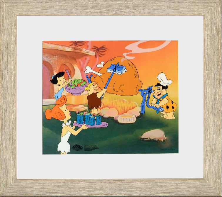 Flintstones Barbecue Hanna Barbera Sericel with a Full Color Lithograph Background Framed
