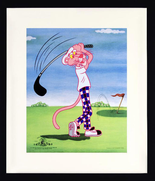 Pink Panther Golfing MGM and United Artists Sericel with a Full Color Lithograph Background Framed