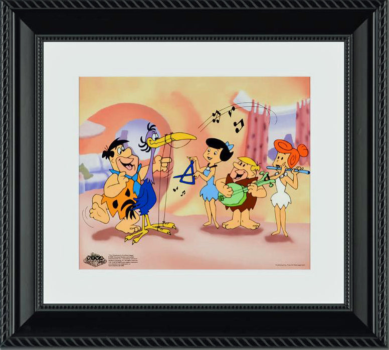 Fred Plays the Harp Hanna Barbera Animation Art Sericel and Full Color Lithograph Background Framed