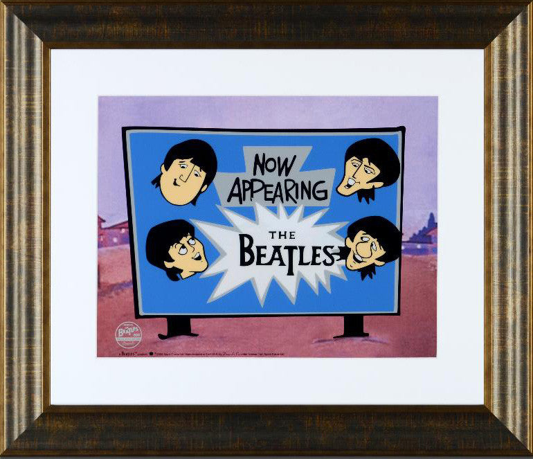 Now Appearing The Beatles DenniLu Sericel with Full Color Lithograph Background Framed