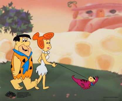 The Flintstones Walking Dino Hanna Barbera Animation Art Sericel with Full Color Lithograph Background