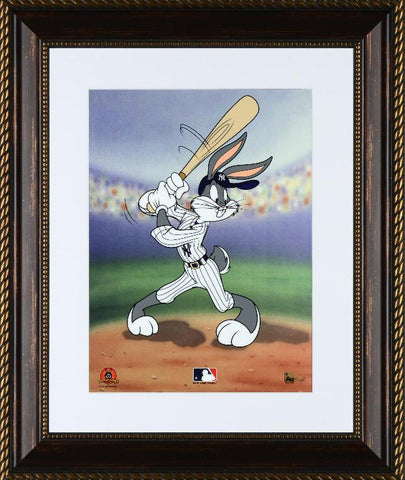 Bugs Bunny at Bat for the Yankees Warner Bros Sericel Bearing MLB and NY Yankees Logo by Authentic Images Framed