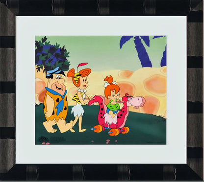 Strolling With Pebbles Hanna Barbera Animation Art Sericel with a Full Color Lithograph Background Framed