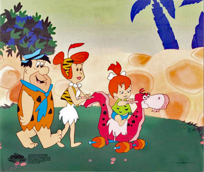Strolling With Pebbles Hanna Barbera Animation Art Sericel with a Full Color Lithograph Background