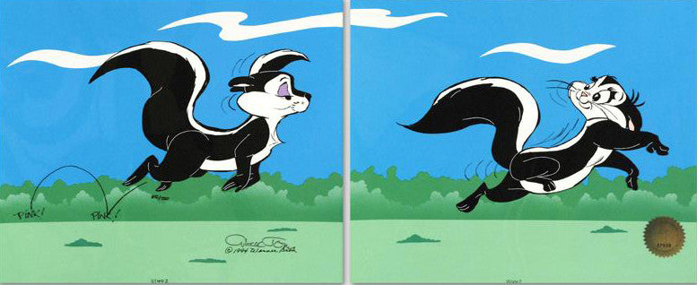 Le Pursuit Chuck Jones Hand Painted Two Part Animation Cels Artist Hand Signed and Numbered