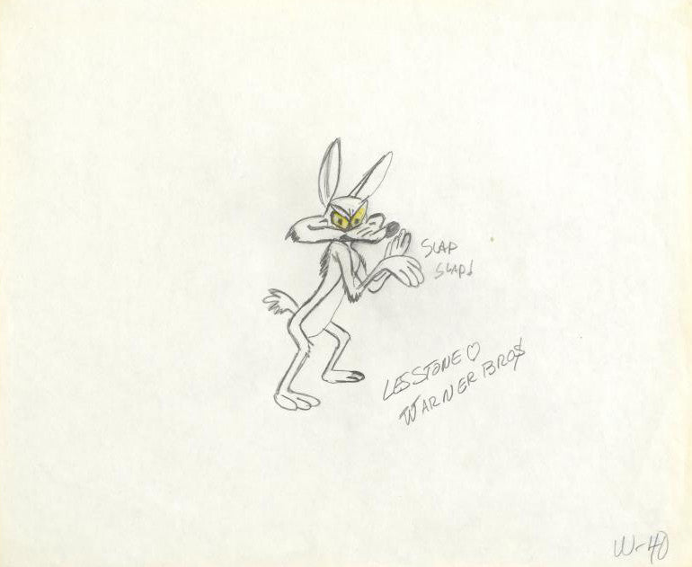 Warner Bros Wile E Coyote Original Production Drawing on Studio Animation Paper Les Stone Hand Signed