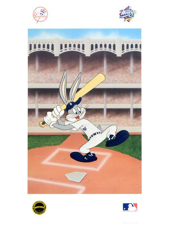 Bugs Bunny at Bat for the Yankees Warner Bros Sericel Bearing MLB and NY Yankees Logo by Authentic Images