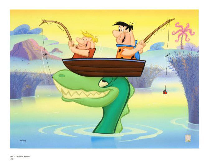 Fred and Barney Fishing Hanna Barbera Giclee Print Numbered
