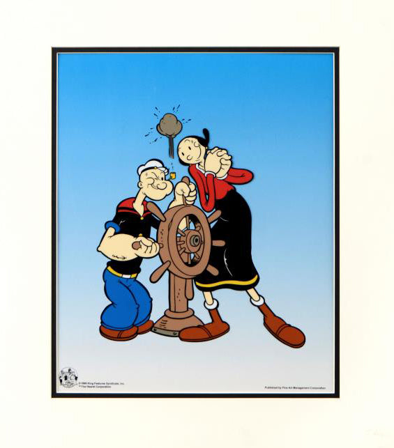 Popeye Captains Wheel King Features Sericel with Full Color Lithograph Background Matted