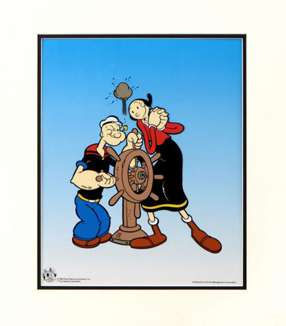 Popeye Captains Wheel King Features Sericel with Full Color Lithograph Background Matted