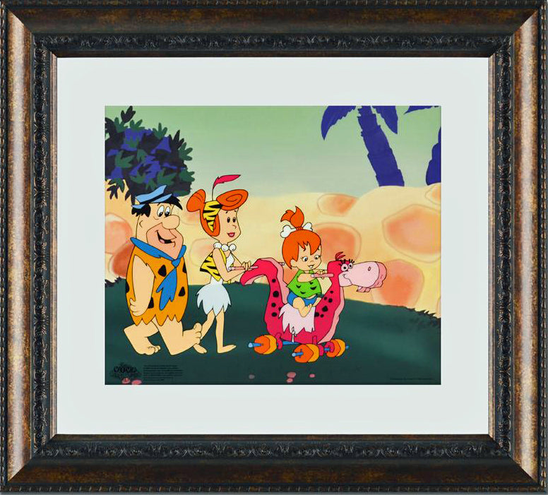 Strolling With Pebbles Hanna Barbera Animation Art Sericel with a Full Color Lithograph Background Framed