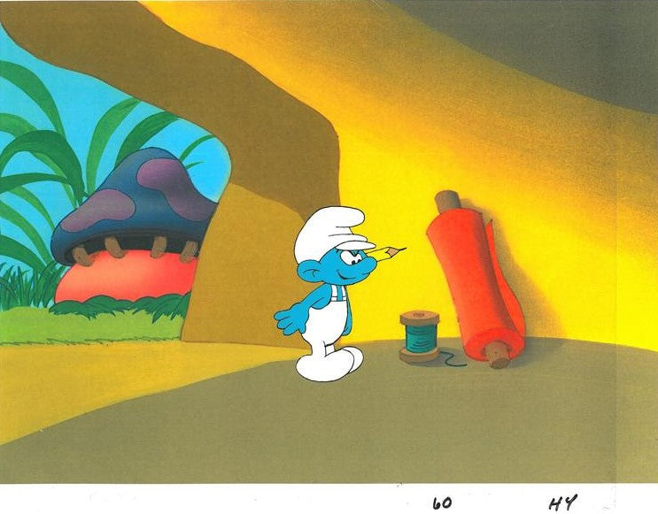 The Smurfs Hand Painted Production Animation Cel and Full Color Background