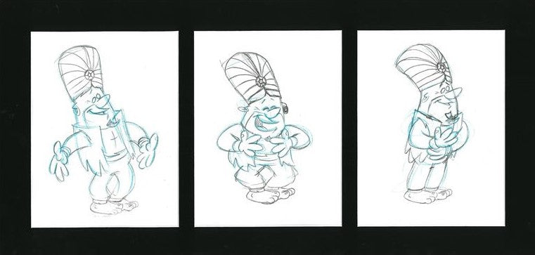 Barney Rubble Scott Shaw Pencil Production Animation Drawings Artist Hand Signed and Matted