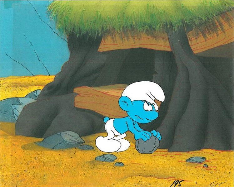 The Smurfs Hand Painted Production Animation Cel and Full Color Background