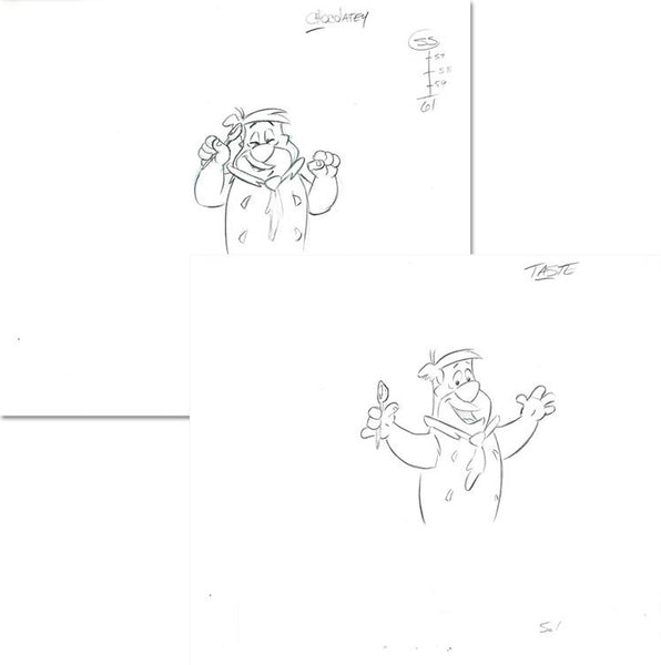 Fred Flintstone Scott Shaw Pencil Production Animation Drawings Artist Hand Signed