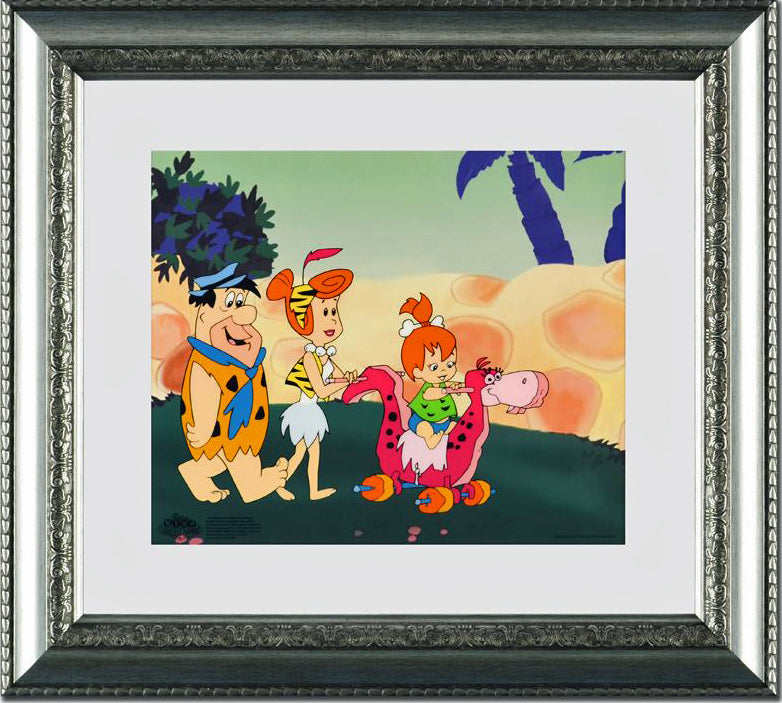 Strolling With Pebbles Hanna Barbera Animation Art Sericel with a Full Color Lithograph Background Framed