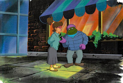 Teenage Mutant Ninja Turtles Hand Painted Production Animation Cel and Full Color Background 