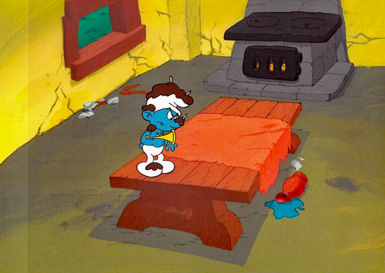 The Smurfs Hand Painted Production Animation Cel and Full Color Background