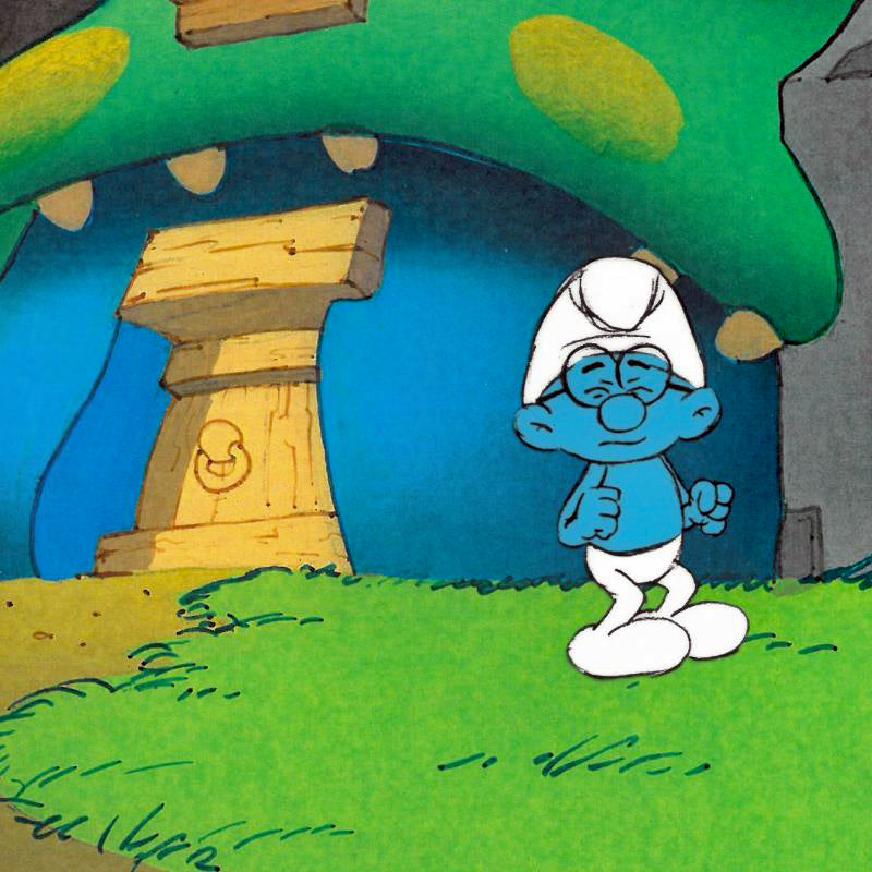 The Smurfs Hand Painted Production Animation Cel and Full Color Background