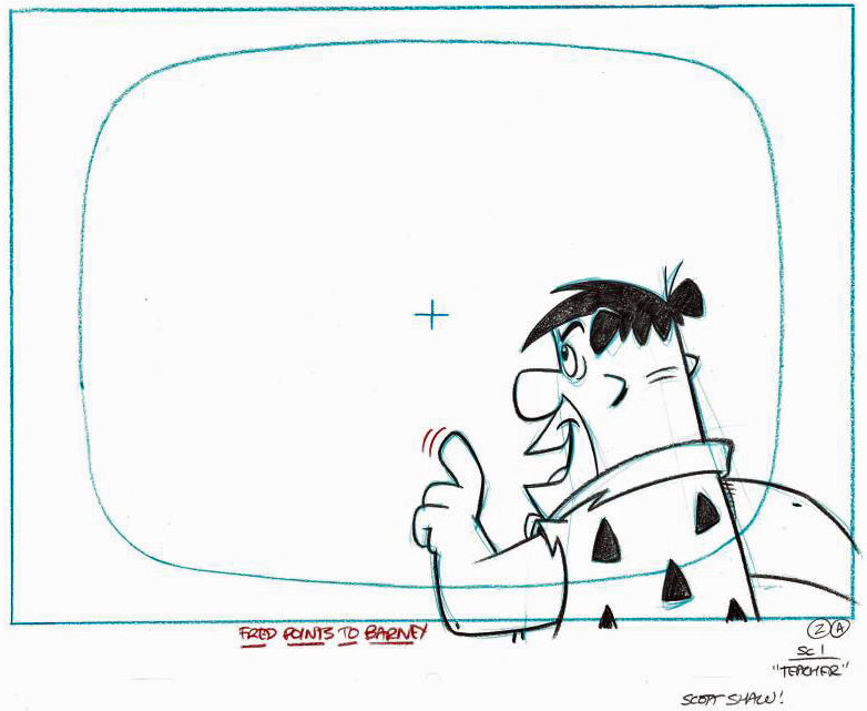 Fred Flintstone and Barney Rubble Scott Shaw Production Animation Drawings Artist Hand Signed