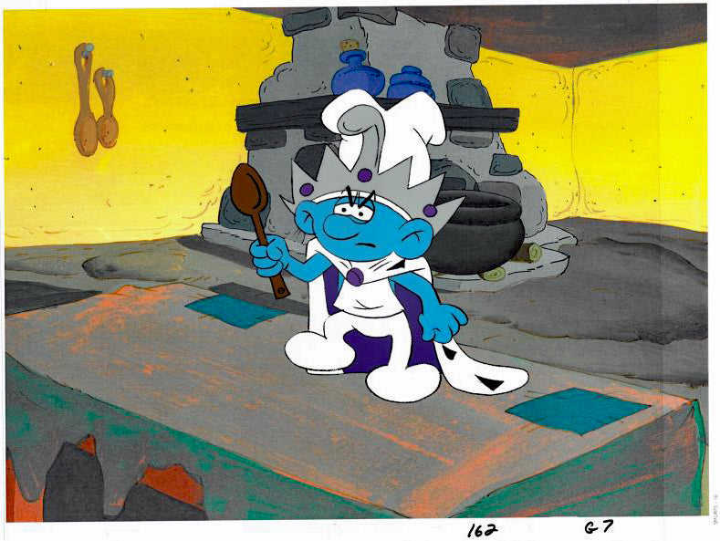 The Smurfs Hand Painted Production Animation Cel and Full Color Background