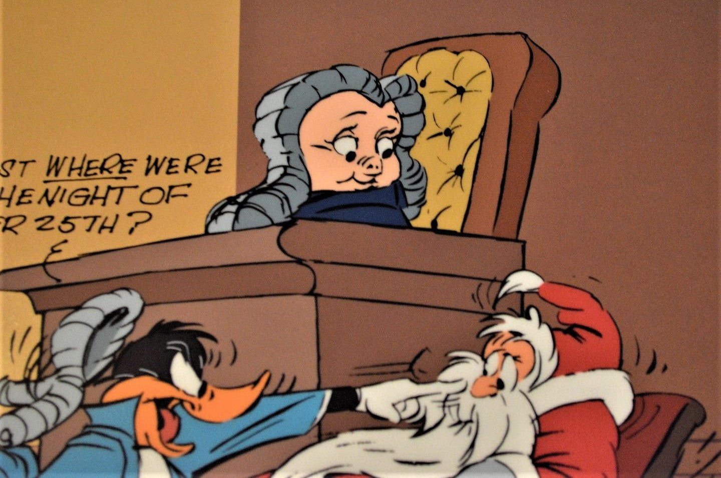 Santa on Trial Hand Painted Animation Cel Artist Hand Signed and Numbered with Full Color Background