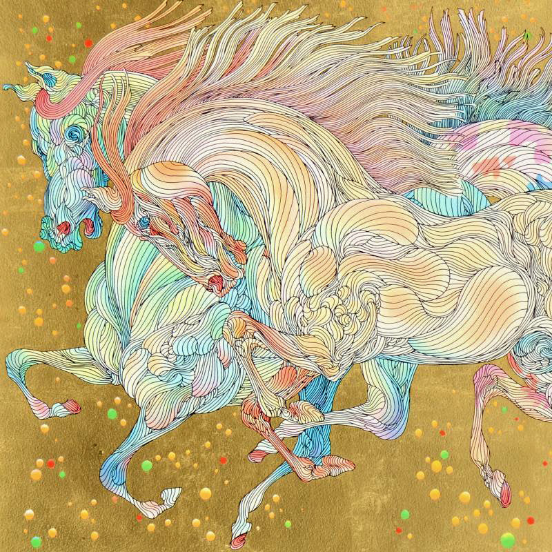 Stardust Guillaume Azoulay Gold Leaf Embellished Serigraph Print Artist Hand Signed and Numbered