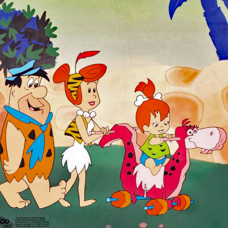 Strolling With Pebbles Hanna Barbera Animation Art Sericel with a Full Color Lithograph Background