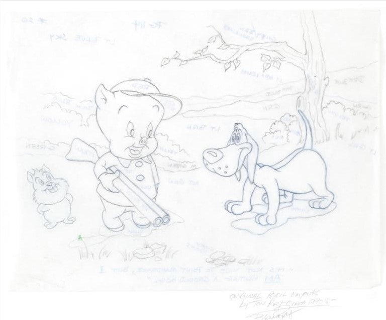 Porky Pig Tom Ray Original Pencil Layout Drawing Hand Signed by the Artist&